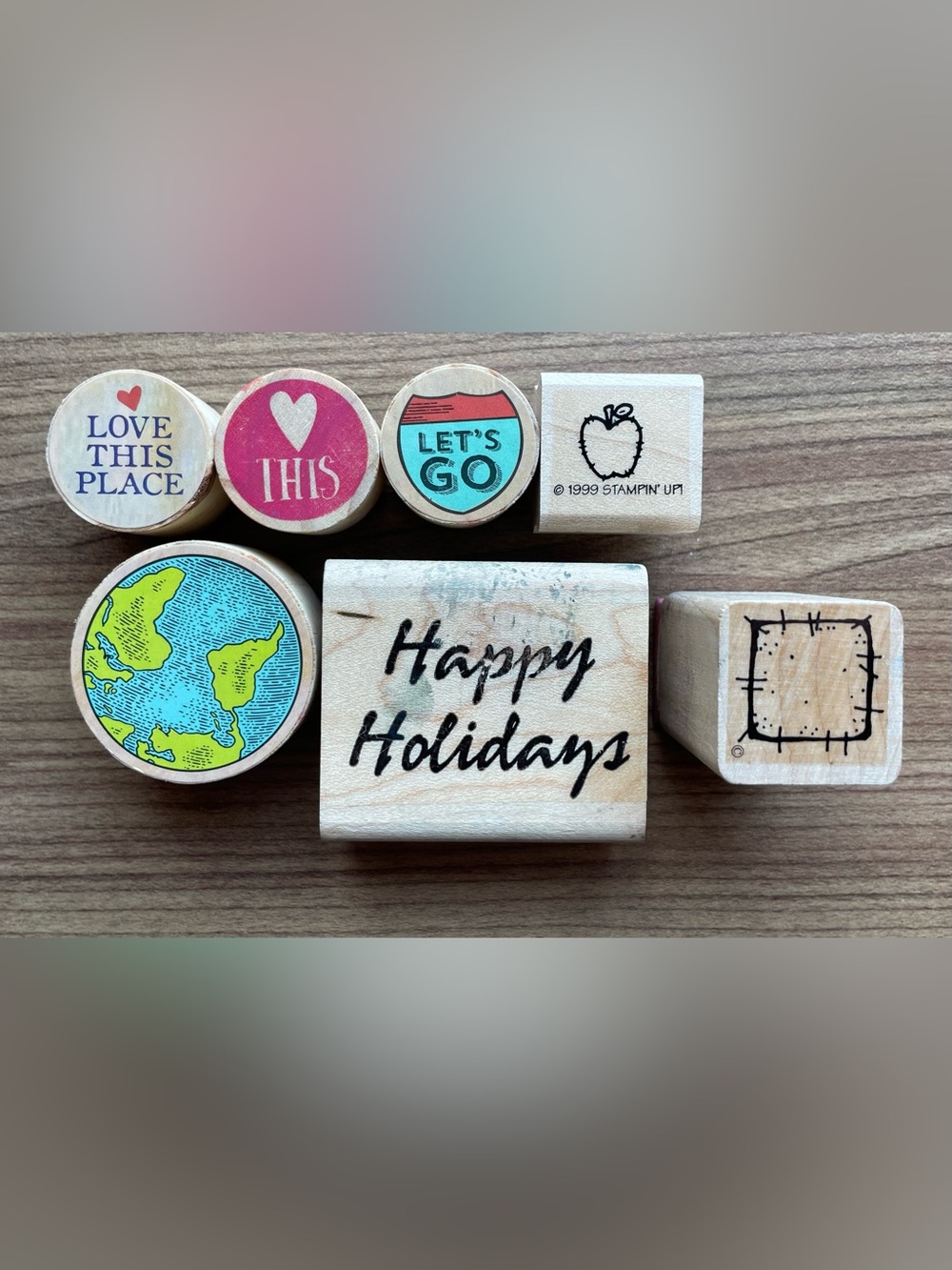 Vintage Wood Stamp Lot - Stampin Up Travel Globe Teacher School Holiday